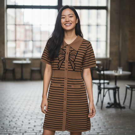 Chic Striped Bow Detail Dress
