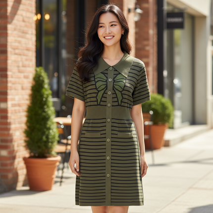 Chic Striped Bow Detail Dress
