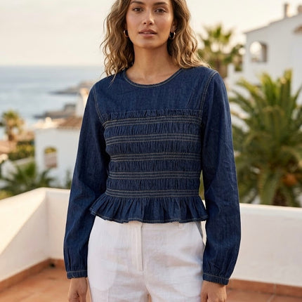 Indigo Denim Smocked Top