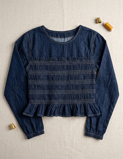 Indigo Denim Smocked Top
