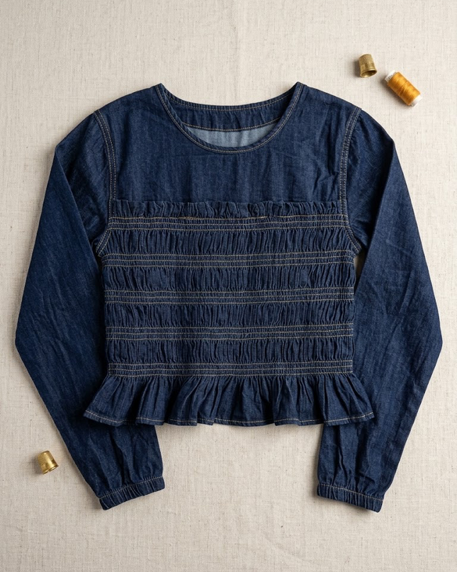 Indigo Denim Smocked Top