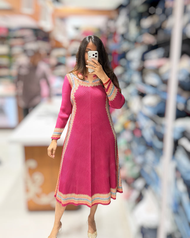 Pleated Bamboo Fabric Midi Dress ( Free size fits M to XXXL)