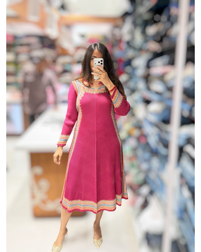 Pleated Bamboo Fabric Midi Dress ( Free size fits M to XXXL)