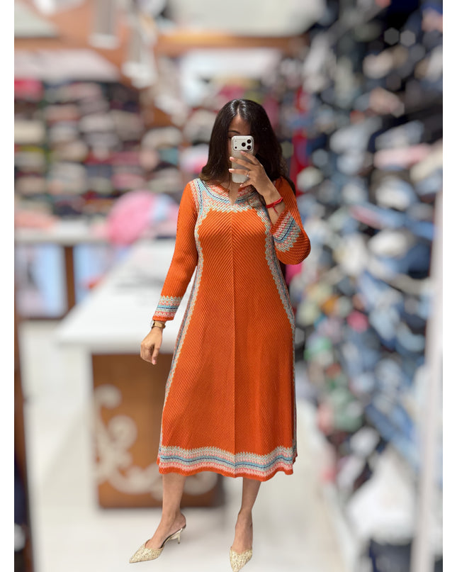Pleated Bamboo Fabric Midi Dress ( Free size fits M to XXXL)
