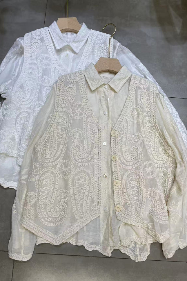 Two-Piece Embroidered Shirt & Waistcoat Set