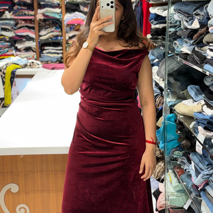 Velvet Cowl Neck Dress