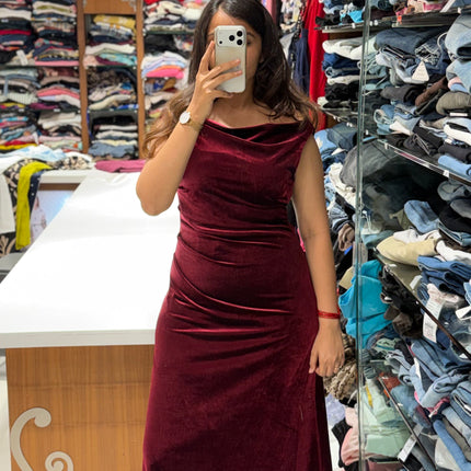 Velvet Cowl Neck Dress