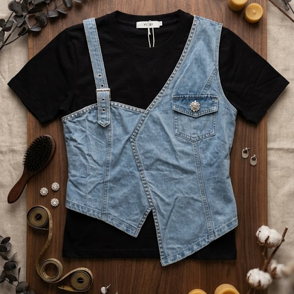 Denim Studded Vest Tee