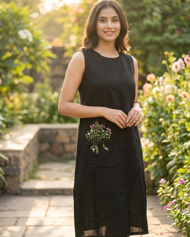 Wildflower Pocket Black Dress