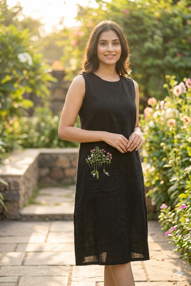 Wildflower Pocket Black Dress