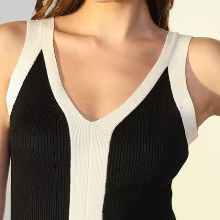 Monochrome V-Neck Bodycon Dress