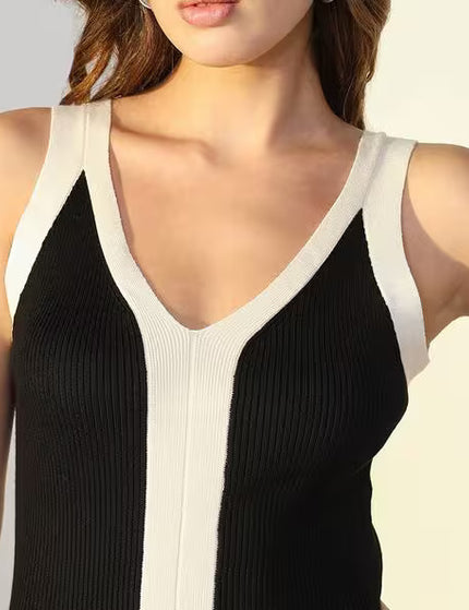 Monochrome V-Neck Bodycon Dress