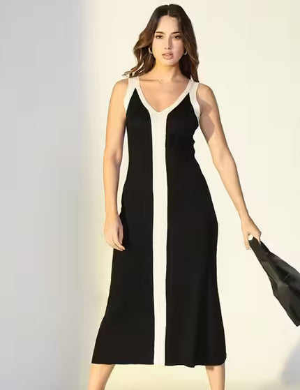 Monochrome V-Neck Bodycon Dress
