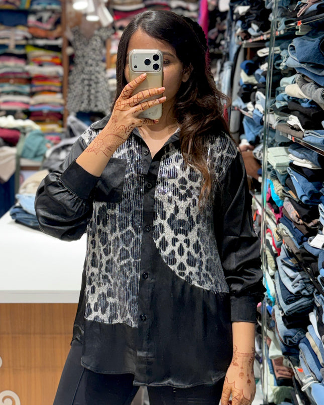 Leopard Sequin Panel Shirt