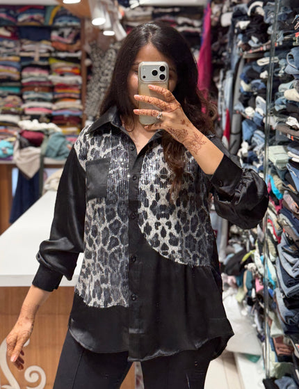 Leopard Sequin Panel Shirt