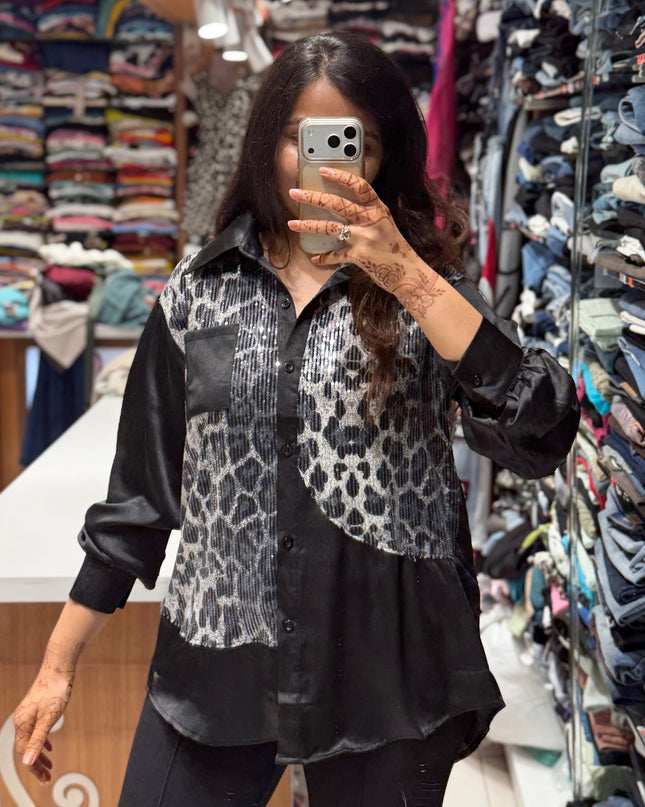 Leopard Sequin Panel Shirt