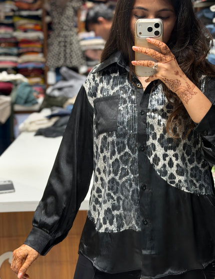 Leopard Sequin Panel Shirt