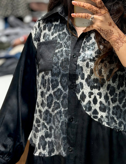 Leopard Sequin Panel Shirt