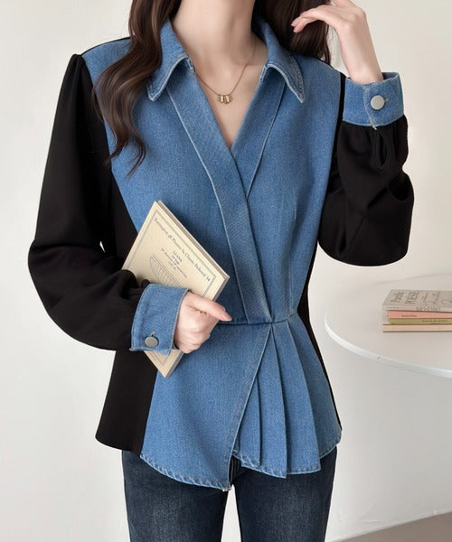 Contrast Panel Denim Top