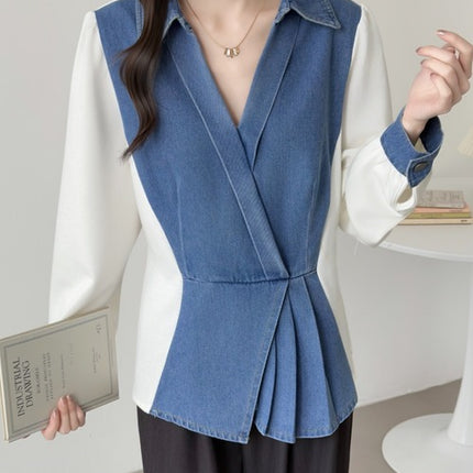 Contrast Panel Denim Top