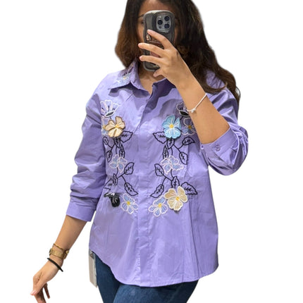 Collared Cotton Shirt with Floral Detail