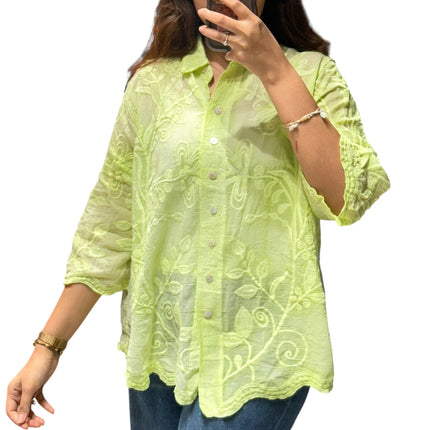 Chic Floral Embroidered Cotton Shirt