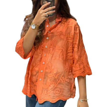 Chic Floral Embroidered Cotton Shirt