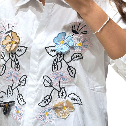 Collared Cotton Shirt with Floral Detail