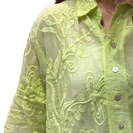 Chic Floral Embroidered Cotton Shirt