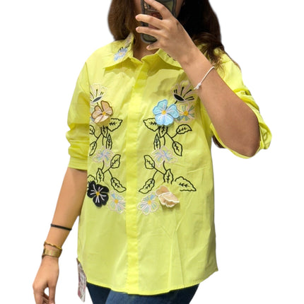 Collared Cotton Shirt with Floral Detail