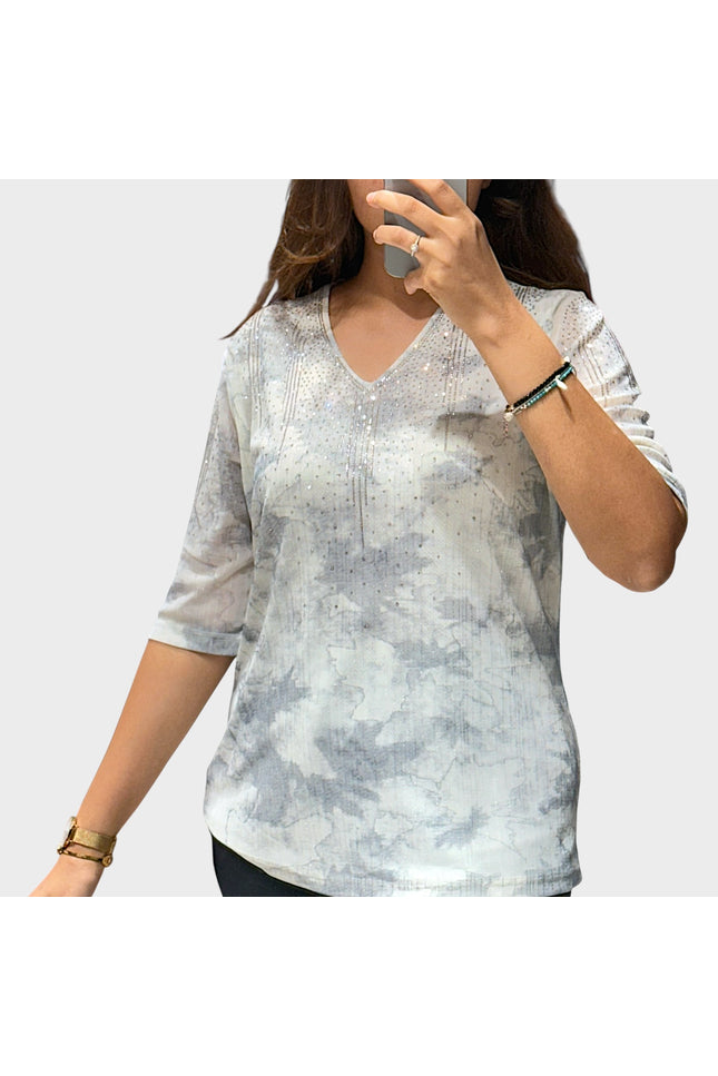 Printed Top with Shimmer Accents
