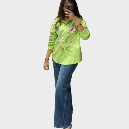 Floral and Butterfly Patch Cotton Shirt