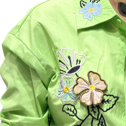 Collared Cotton Shirt with Floral Detail