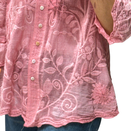 Chic Floral Embroidered Cotton Shirt
