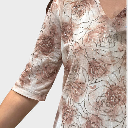 Floral Shimmer V-neck Top