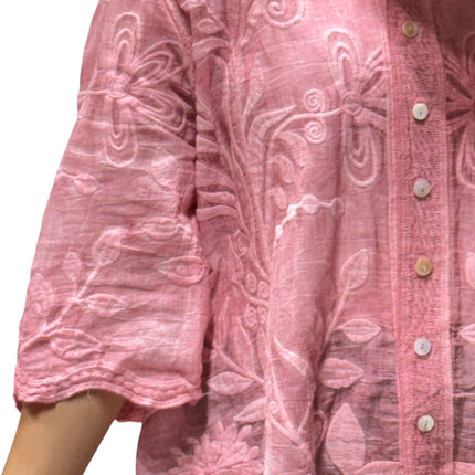 Chic Floral Embroidered Cotton Shirt