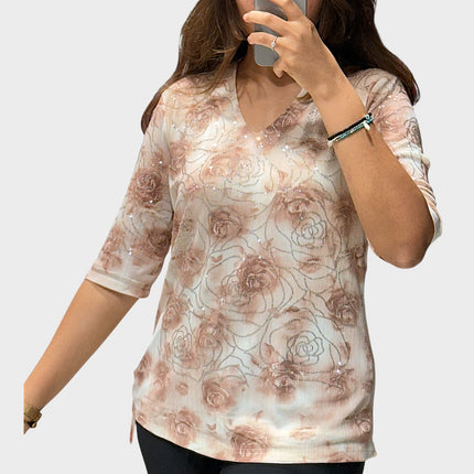 Floral Shimmer V-neck Top