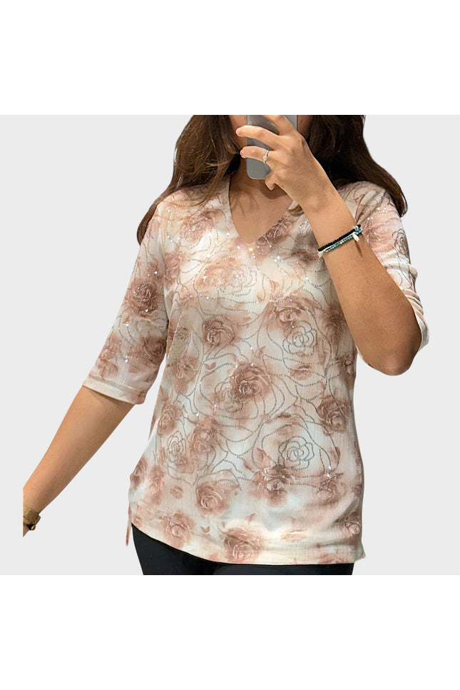 Floral Shimmer V-neck Top