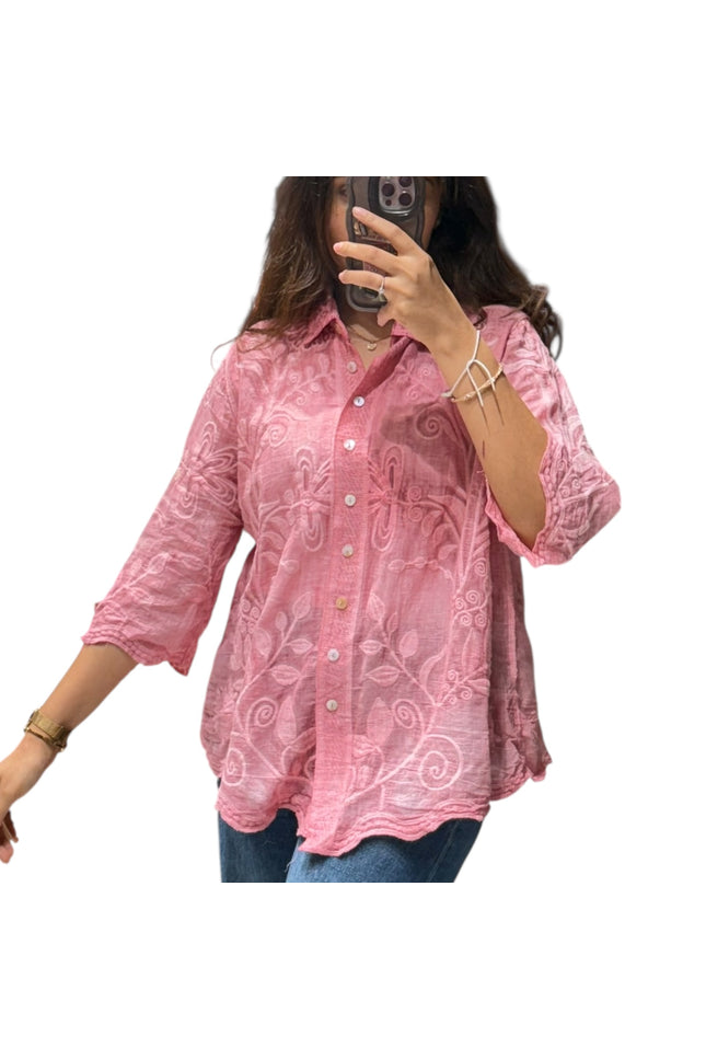 Chic Floral Embroidered Cotton Shirt