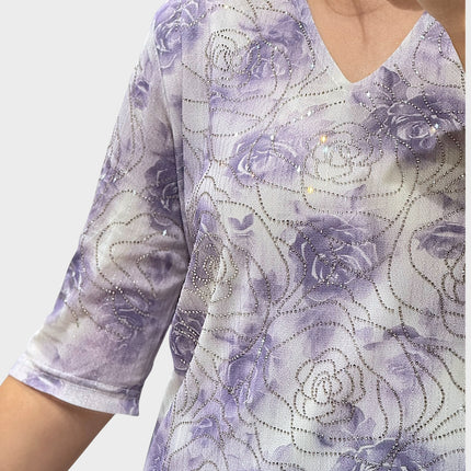Floral Shimmer V-neck Top