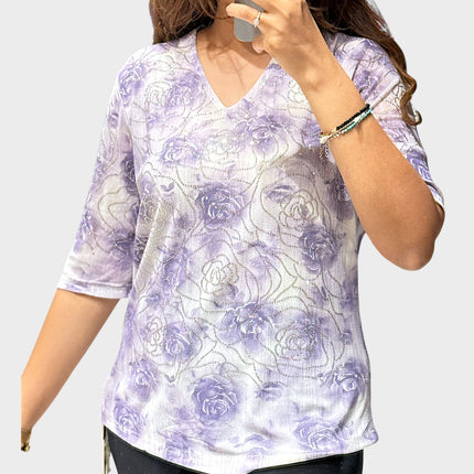 Floral Shimmer V-neck Top