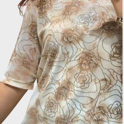 Floral Shimmer V-neck Top