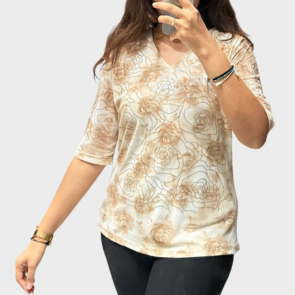 Floral Shimmer V-neck Top