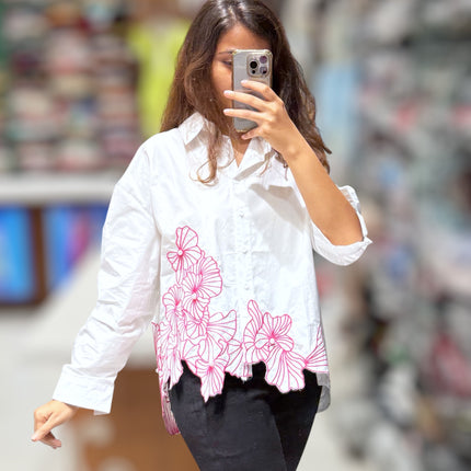 Floral Hem Cotton Shirt