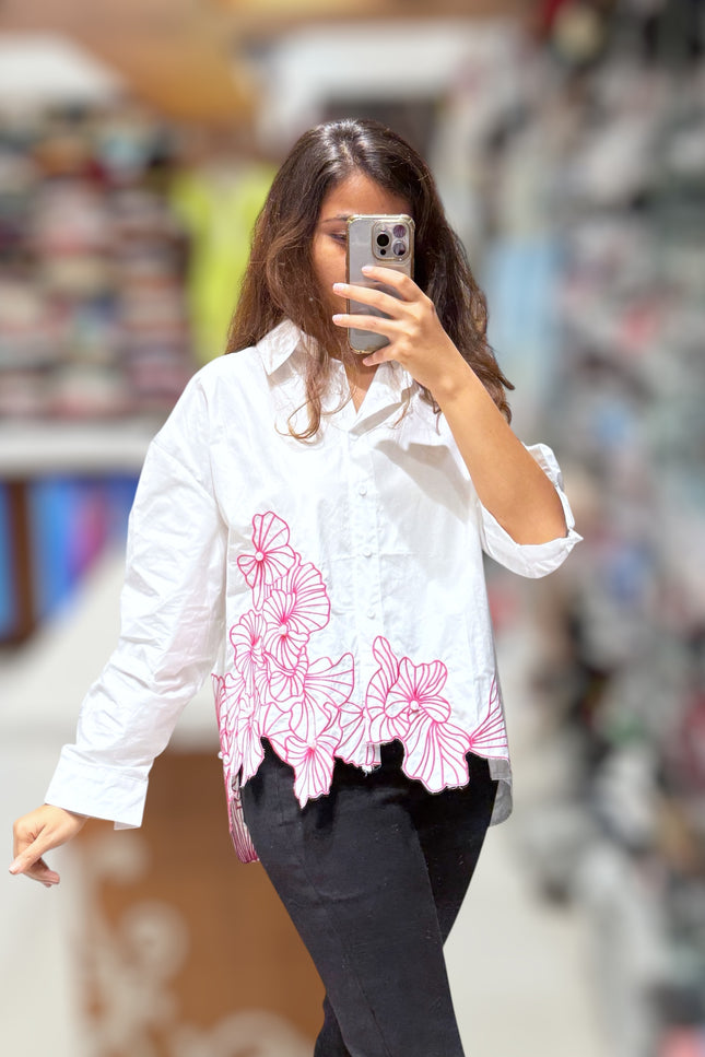 Floral Hem Cotton Shirt