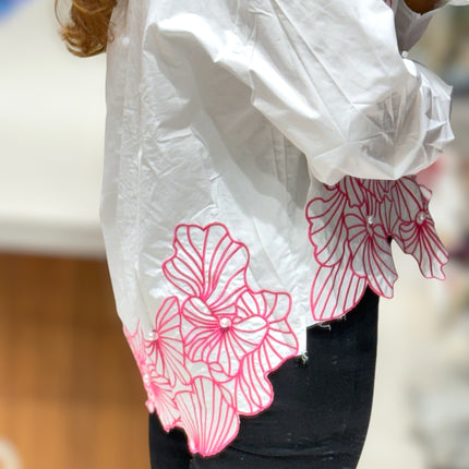 Floral Hem Cotton Shirt