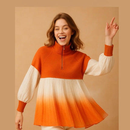 High-Neck Pleated Ombre Top