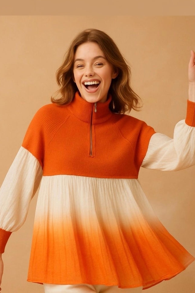 High-Neck Pleated Ombre Top