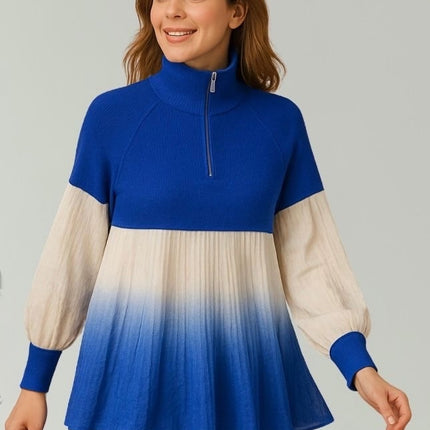 High-Neck Pleated Ombre Top
