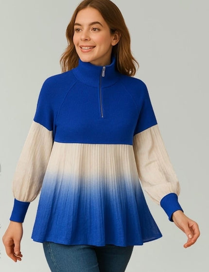 High-Neck Pleated Ombre Top
